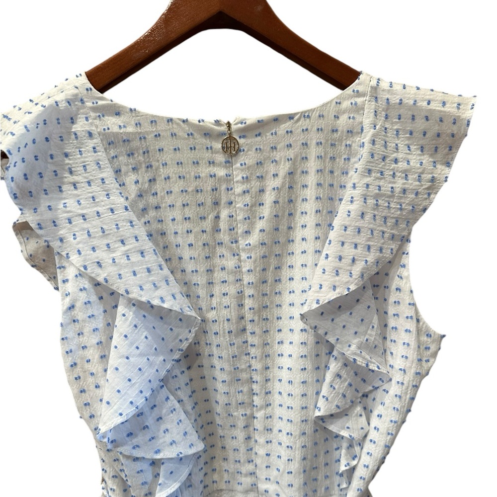 Tommy Hilfiger White and Blue Ruffled Sleeveless Dress - Picture 11 of 16